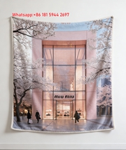 Miu Miu Blush Pink Cherry Blossom Store Print Flannel Sofa Throw Blanket IMG_0527